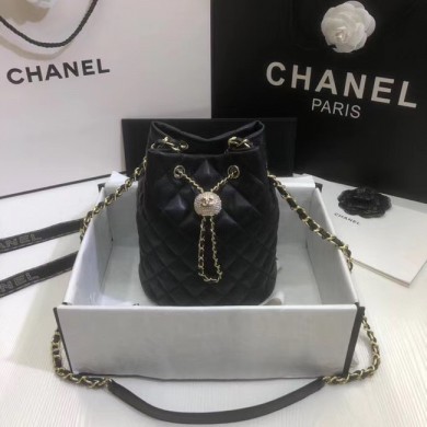 Chanel velvet Drawstring Sheepskin bag AS1894 black JK3925Ri95