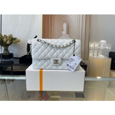 Copy Chanel classic handbag Grained Calfskin&silver Metal 01112 white JK2649Zn71