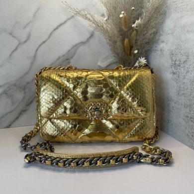 Fake 1:1 CHANEL 19 Flap Bag Original Snake skin flap bag AS1160 gold JK2440YK70