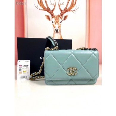 Fake Chanel 19 Classic Sheepskin Leather Chain Wallet AP0957 sky blue JK2882Iw51