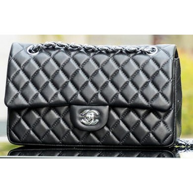 Fake Chanel 2.55 Series Flap Bag Black Sheepskin Leather A37586 Silver JK721ny77