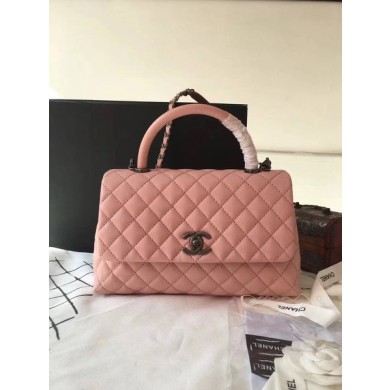 Fake Chanel Classic Top Handle Bag Pink Original Leather A92292 Silver JK5496GR32