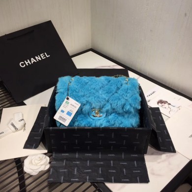 Fake Chanel flap bag Wool sheepskin &Gold-Tone Metal AS1063 sky blue JK4399lF58