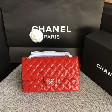 Fake Chanel Flap Shoulder Bags Red Original Patent Leather CF1112 Silver JK5859lF58