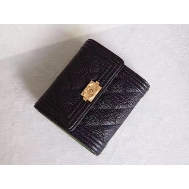 Fake Chanel Matelasse Bi-Fold Wallet Black Cannage Patterns A48980 Gold JK1451ny77