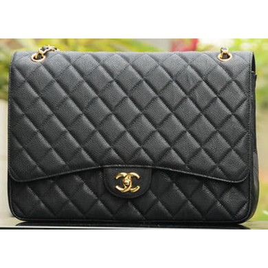 Fake Chanel Maxi Quilted Classic Flap Bag Black Cannage Patterns A58601 Gold JK692RY48