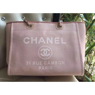 Fake Chanel Medium Canvas Tote Shopping Bag A1679M Pink JK168Qv16