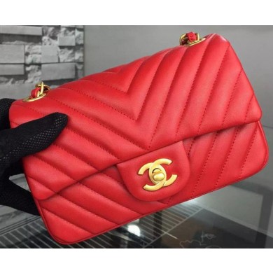 Fake Chanel mini Classic Flap Bag Red Original Sheepskin Chevron Leather CHA5500 Gold JK580GR32