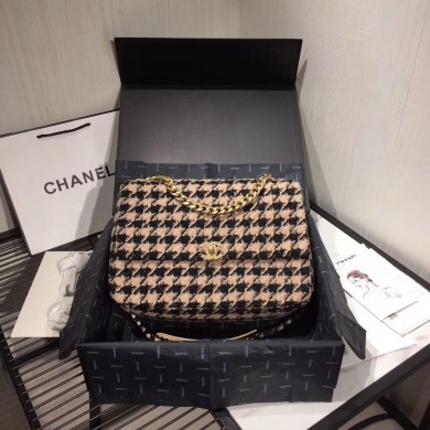 Fake Chanel Original Flap Bags Houndstooth A3269 Black&Beige JK4478QF99