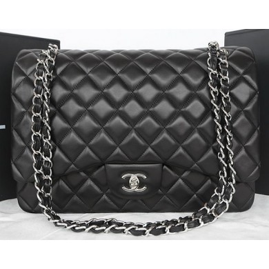 First-class Quality Chanel Classic Flap Bag Black Original Sheepskin Leather CFA1116 Silver JK453VJ28