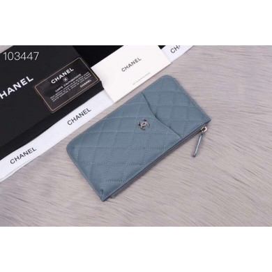 First-class Quality Chanel classic pouch Grained Calfskin& silver-Tone Metal A84402 light blue JK1340xO55