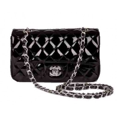 High Quality Imitation Chanel mini Classic Flap Bag Black Patent Leather 1117 Silver JK1062Vu82