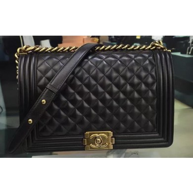 Hot Boy Chanel Flap Bag Black Original Sheepskin Leather A67088 Gold JK41cT87