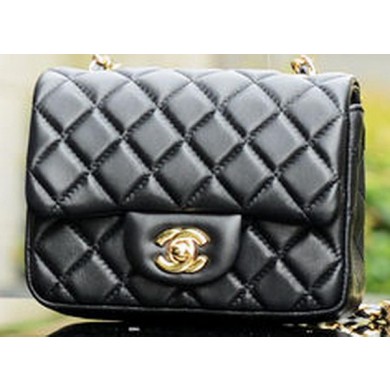 Hot Replica Chanel Classic MINI Flap Bag Black Sheepskin A37585 Gold JK730wR89