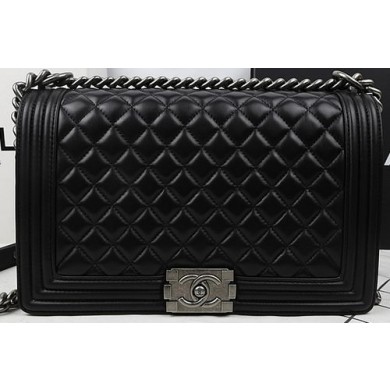 Imitation 1:1 Boy Chanel Flap Bags Original Black Sheepskin Leather A67088 Silver JK804LT32