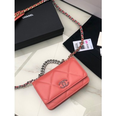 Imitation Chanel 19 Classic Sheepskin Leather Chain Wallet AP0957 cherry blossoms JK2884Dl40