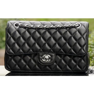 Imitation Chanel 2.55 Series Flap Bag Black Sheepskin Leather A1112 Silver JK715SU87