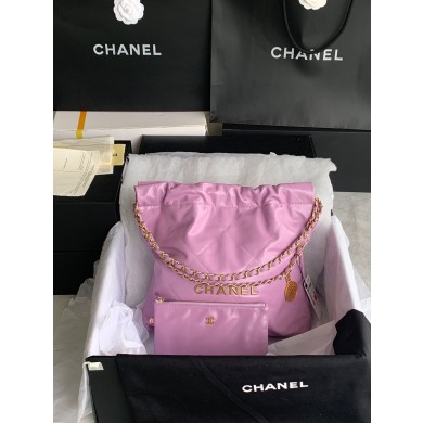 Imitation CHANEL 22 HANDBAG Shiny Calfskin & Gold-Tone Metal AS3261 AS3260 Purple JK2327Za30