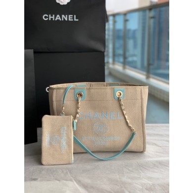 Imitation Chanel Canvas Shopping Bag 67001 Beige&sky blue JK2282zn33