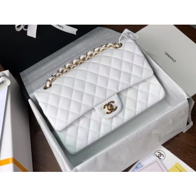 Imitation Chanel Double Flaps Bags Original White Caviar Leather A36097 Gold JK3249Dl40