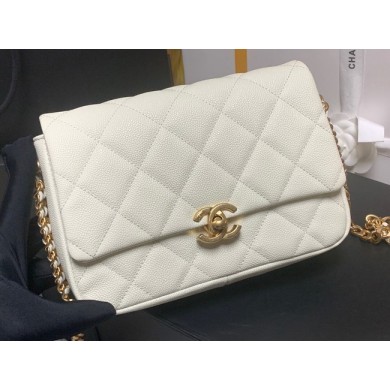 Imitation Chanel Grained Calfskin Shoulder Bag AS3103 white JK2648sJ18