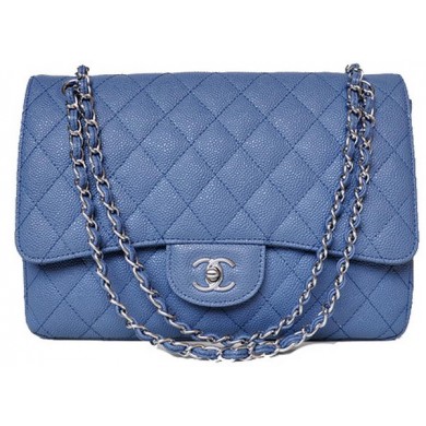 Imitation Chanel Jumbo Quilted Classic Flap Bag Blue Cannage Patterns A58600 Silver JK700lH78