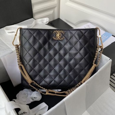 Imitation Chanel Lambskin Shoulder Bag AS2977 black JK2802KV93