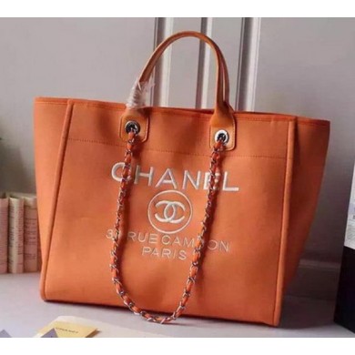 Imitation Chanel Large Canvas Tote Shopping Bag A5002 Orange JK309Ug88