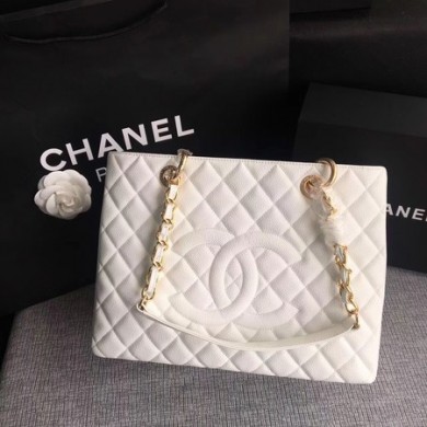 Imitation Chanel LE Boy Grand Shopping Tote Bag GST White Cannage Pattern A50995 Gold JK5791ye39