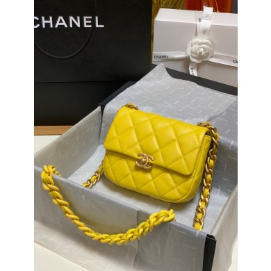 Imitation Chanel mini Shoulder Bag Lambskin&Gold-Tone Metal AS3205 yellow JK2506ye39