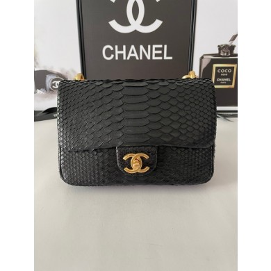 Imitation Chanel SMALL FLAP BAG Snakeskin & Gold-Tone Metal AS3214 black JK2298VO34