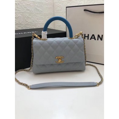 Imitation Chanel Small Flap Bag with Top Handle A92990 light blue JK4291Fo38