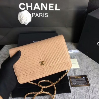 Imitation Chanel WOC Flap Shoulder Bag Camel Calfskin Leather A33814 Gold JK5612Za30