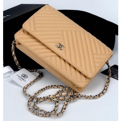 Imitation Chanel WOC mini Flap Bag Chevron Leather A33814V Apricot JK149AI36