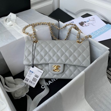 Knockoff Best Chanel Flap Shoulder Bag Grained Calfskin A01112 gold-Tone Metal light grey JK2953sm35