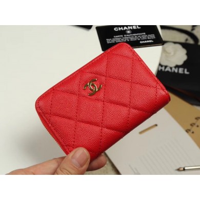 Knockoff Chanel classic card holder Grained Calfskin & Gold-Tone Metal A69271 red JK1323yK94