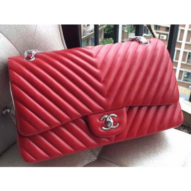 Knockoff Chanel Classic Flap Bag Red Sheepskin Chevron Quilting A1113 Silver JK212tU76