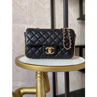 Knockoff chanel classic handbag Lambskin &Imitation Pearls& gold Metal AS1740 black JK2745cS18