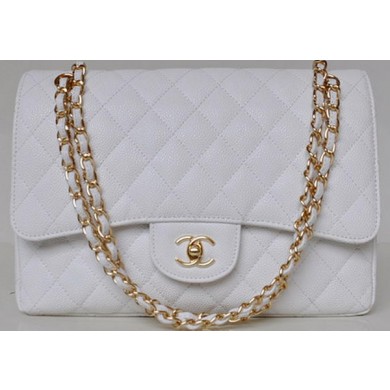 Knockoff Chanel Jumbo Quilted Classic Flap Bag White Cannage Patterns A58600 Gold JK706Lg61