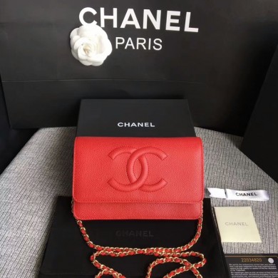 Knockoff Chanel WOC Original Calfskin Leather Red Shoulder Bag 33814 Glod JK5700ch31