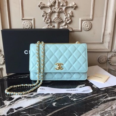 Knockoff Chanel WOC Original Sheepskin Leather Shoulder Bag D33814 Skyblue JK5257Lg61