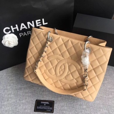 Knockoff High Quality Chanel LE Boy Grand Shopping Tote Bag GST Apricot Cannage Pattern A50995 Silver JK5784Lg12