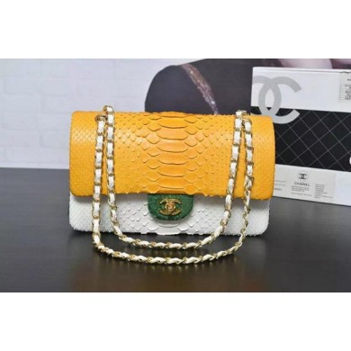 Luxury Chanel 2.55 Series Flap Bags Yellow&White&Green Original Python Leather A1112SA Gold JK375kp43