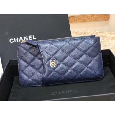 Luxury Chanel Calfskin Leather Card packet & Gold-Tone Metal A81598 royal blue JK1188QT69