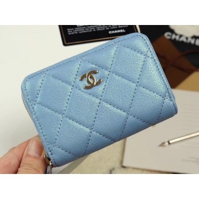 Luxury Chanel classic card holder Grained Calfskin & Gold-Tone Metal A69271 Blue JK1272UV86