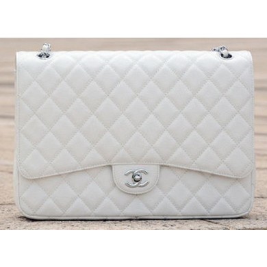 Luxury Chanel Maxi Quilted Classic Flap Bag White Cannage Pattern A58601 Silver JK542UV86