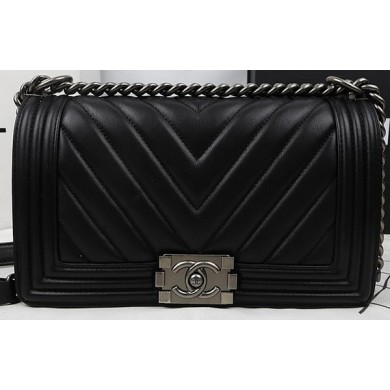 Luxury Replica Boy Chanel Flap Bag Calfskin Chevron Quilting A67025 Black JK821vv50