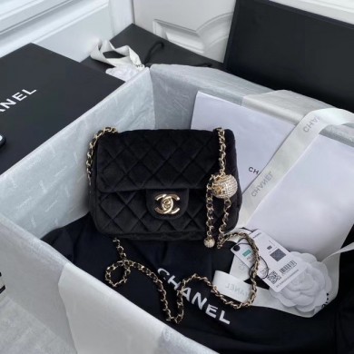 Luxury Replica Chanel Original Small velvet flap bag AS1115 black JK3912vv50