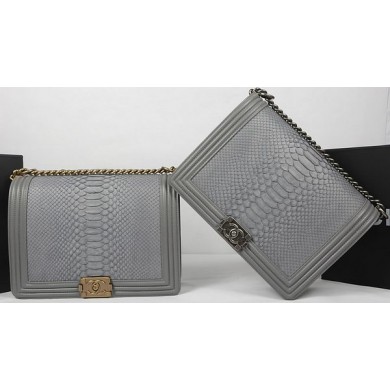 Replica Boy Chanel Flap Bag Original Python Leather A67087 Grey JK752Sf59