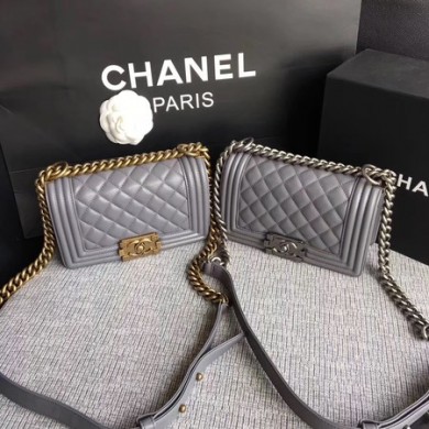 Replica Boy Chanel Flap Shoulder Bag Sheepskin Leather A67085 Grey JK5604YP94